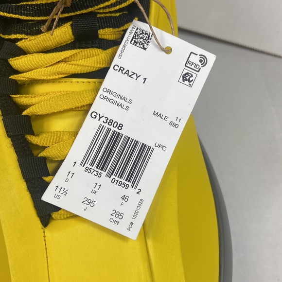 *NEW WITH TAG Adidas Crazy 1 Sunshine Kobe Bryant Yellow Sneakers Sz 11.5 GY3808 - Picture 9 of 10